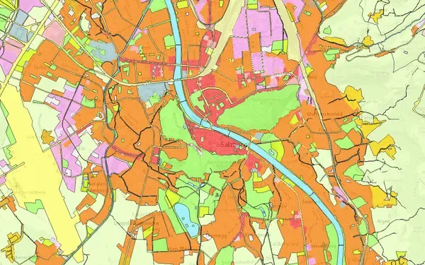 Flächenwidmung Salzburg: Kartenausschnitt aus der Grundblick-Karte