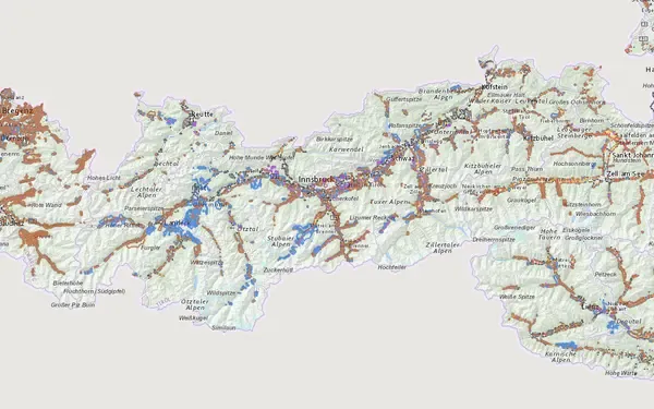 Gefahrenzonenplan Tirol: Kartenausschnitt aus der Grundblick-Karte
