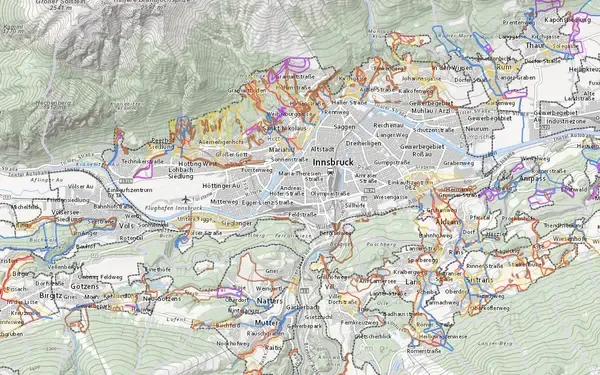 Gefahrenzonenplan: Kartenausschnitt aus der Grundblick-Karte für Österreich