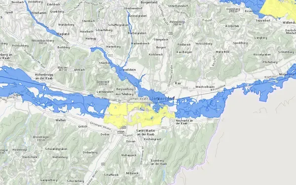 Hochwasserkarte Burgenland: Kartenausschnitt aus der Grundblick-Karte