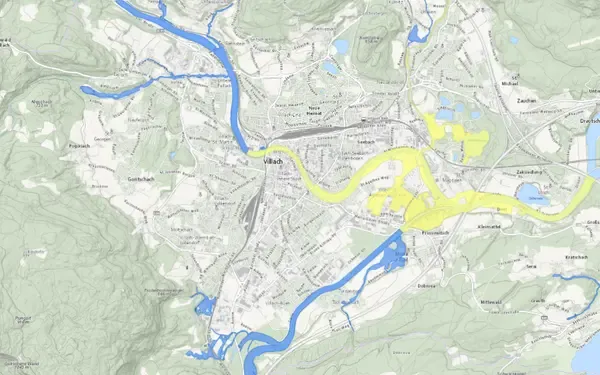 Hochwasserkarte Kärnten: Kartenausschnitt aus der Grundblick-Karte