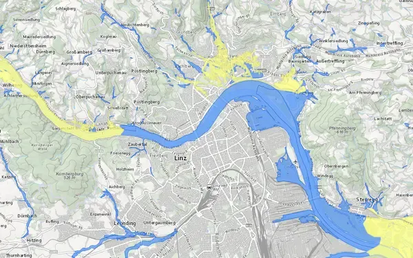 Hochwasserkarte Oberösterreich: Kartenausschnitt aus der Grundblick-Karte