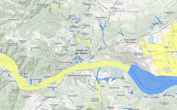 Hochwasserkarte: Kartenausschnitt aus der Grundblick-Karte für Österreich