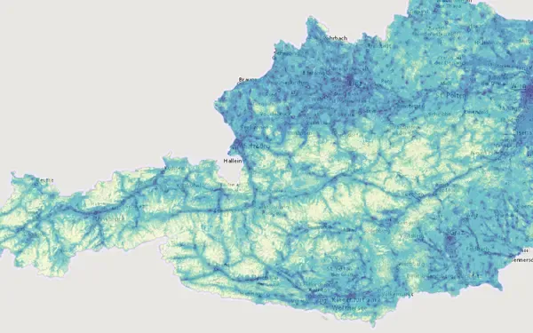 Mobilfunkabdeckung: Kartenausschnitt aus der Grundblick-Karte für Österreich